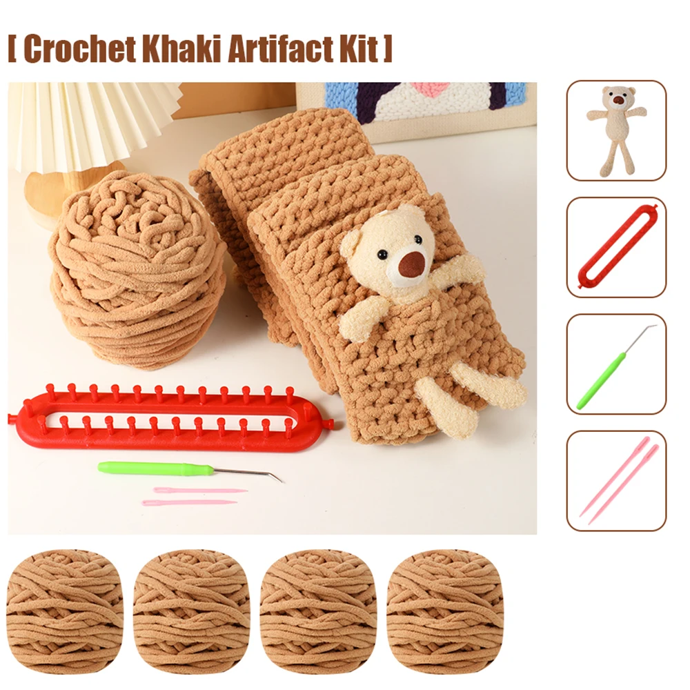 Autumn Winter Two-Piece Set for Boys and Girls Winter Warm Woolen Bear Beanie Hat and Scarf Crochet Scarf Kit