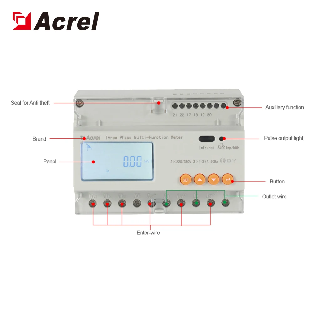 Acrel ADL3000-E/F Multi-tariff 220/380V Three Phase Multifunction Energy Meter Din rail with RS485 Modbus