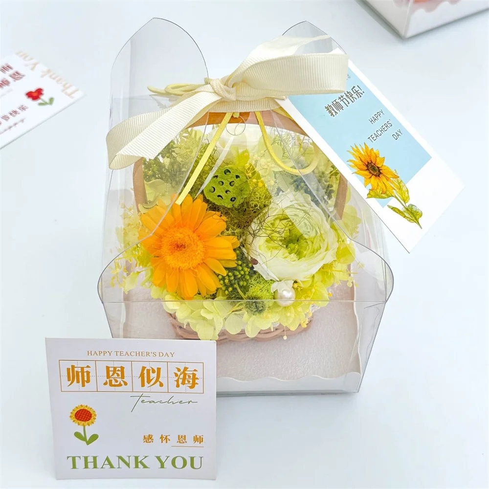 E- Luxury Small flower basket Eternal Gerbera rose flower arrangement preservwd flowers living room table decoration