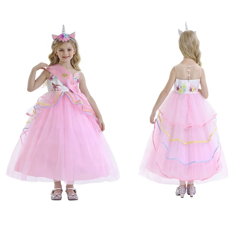 Jurebecia Maxi Long Party Ball Gown Princess Unicorn Dress Up Flower Girls Tutu Dress Birthday Party Unicorn Dresses Costume