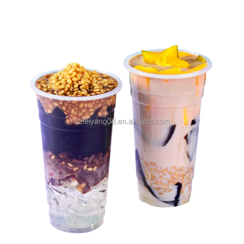 Clear Plastic Disposable Plastic Cups For Iced Coffee Bubble Boba Milk Tea Smoothie With Flat Lids Or Dome Lids Custom Logo
