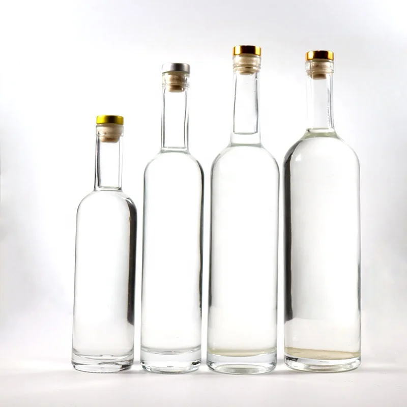Wholesale  Glass Liquor Bottle Cork 375ml 500ml 70cl 75cl  Whiksy Gin Rum Tequila Vodka Round Bottle Super Flint Glass Bottle