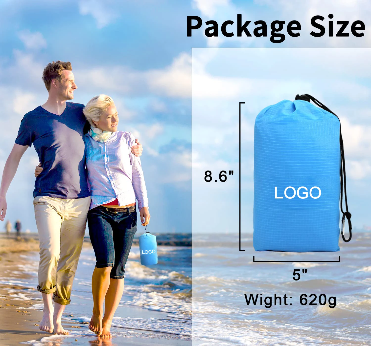 Outdoor leisurely lightweight sand free beach blanket mat made of ripstop Parachute Nylon