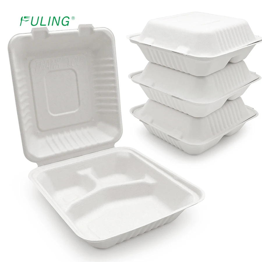 FULING Hinged Food Container Disposable Clamshell Take Out Container Restaurant Heavy Duty To Go Box Food Tray