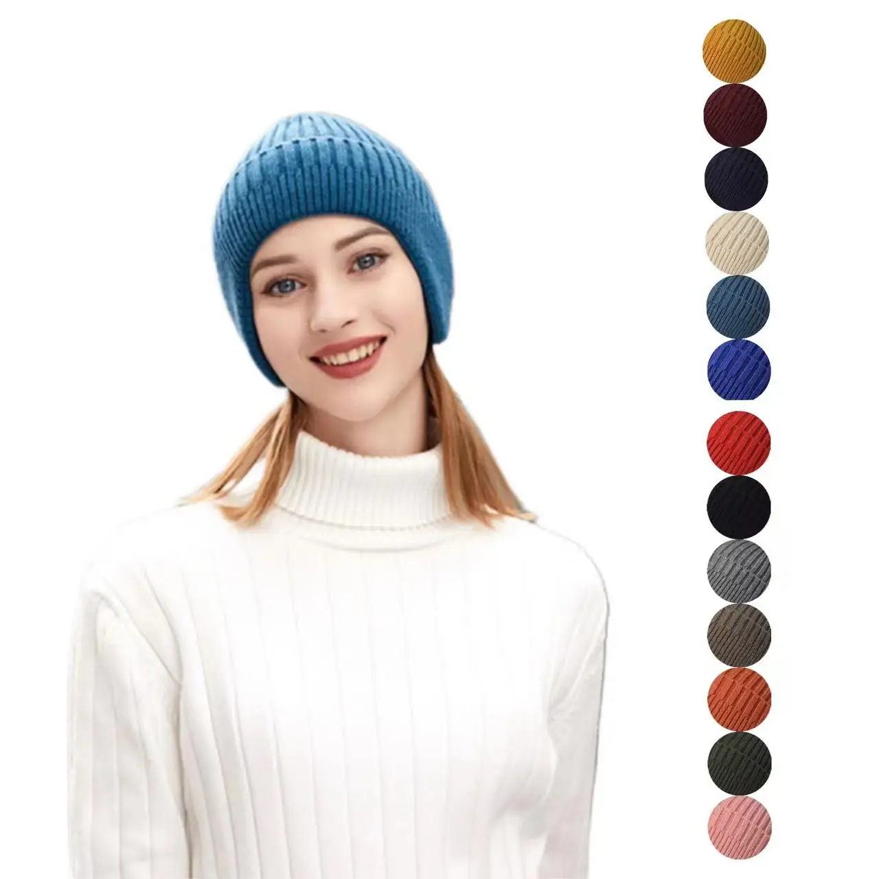 Plain Color Unisex Winter Hats Acrylic Wool Beanie Hats With Ear Flaps