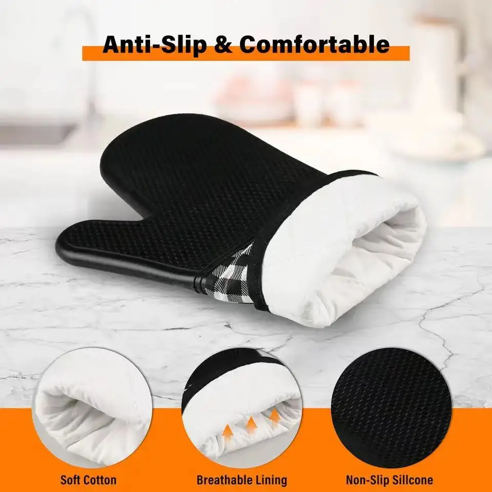Anti Burn And Anti Slip Heat-Resistant Gloves Adding Cotton Kitchen Microwave Oven Silicone Oven Gloves Bbq Gloves