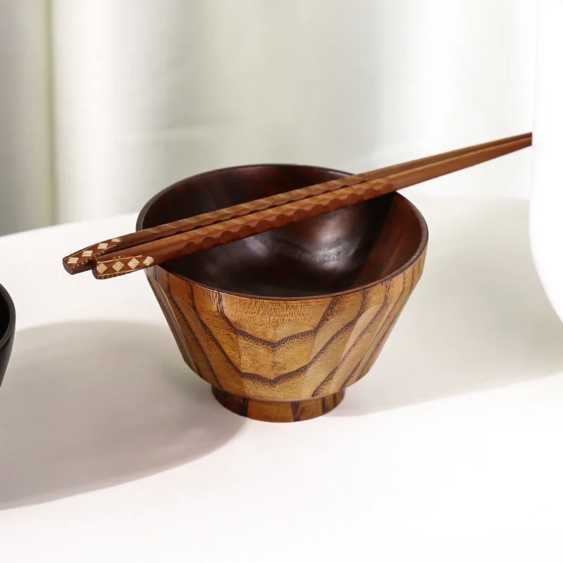 Japanese Style Wooden Bowl Natural Wood Bowls Tableware for Fruit Salad Noodle Rice Soup Kitchen Utensil Dishes Handmade Crafts