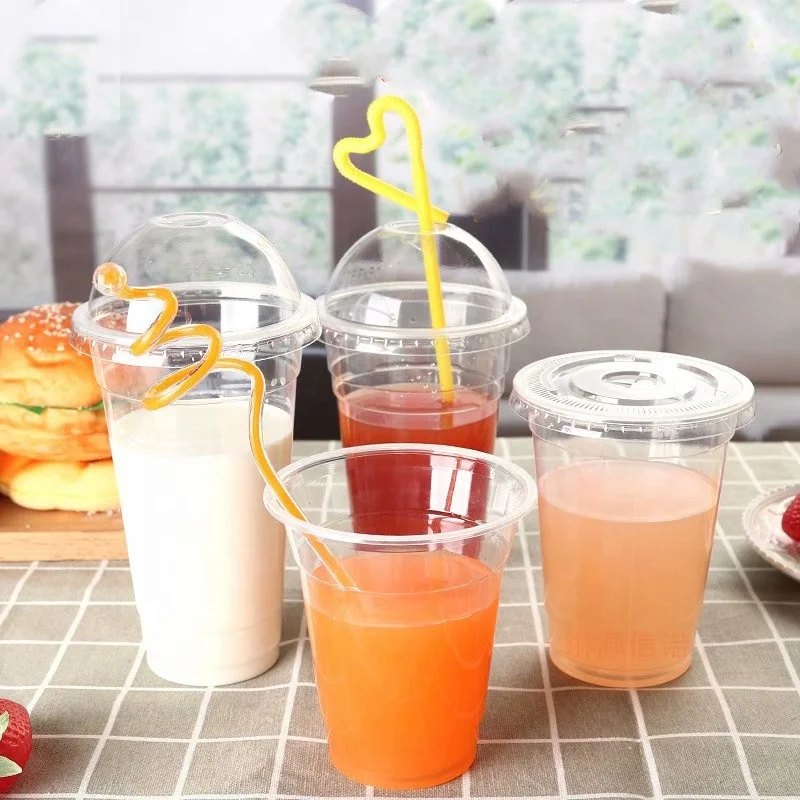 Disposable Clear Boba Juice Milktea Plastic Cups With Flat And Dome Lids 5oz 6oz 8oz 24oz 32oz