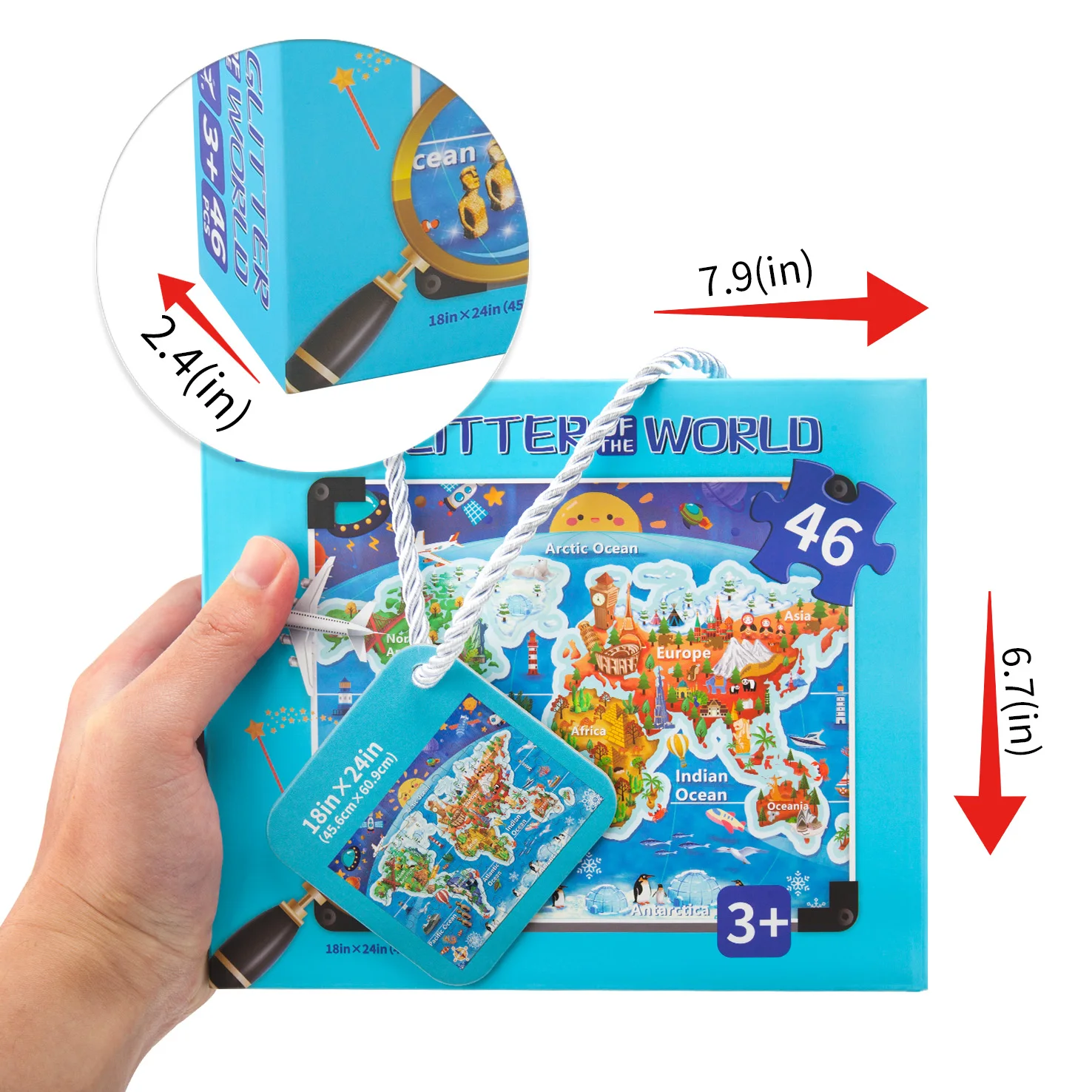 
Miniwhale 46pcs glitter world map carton educational paper jigsaw puzzle game brain teaser puzzle for kids 