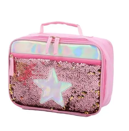 Sequins Portable Custom Cute Kids School Insulated Cooler Lunch Bags