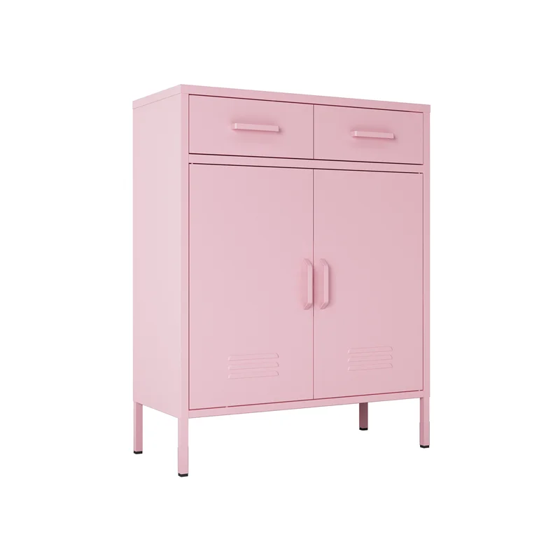 Modern colorful  home furniture steel drawer storage cabinet for living room metal swing door cabinet with 2 drawers