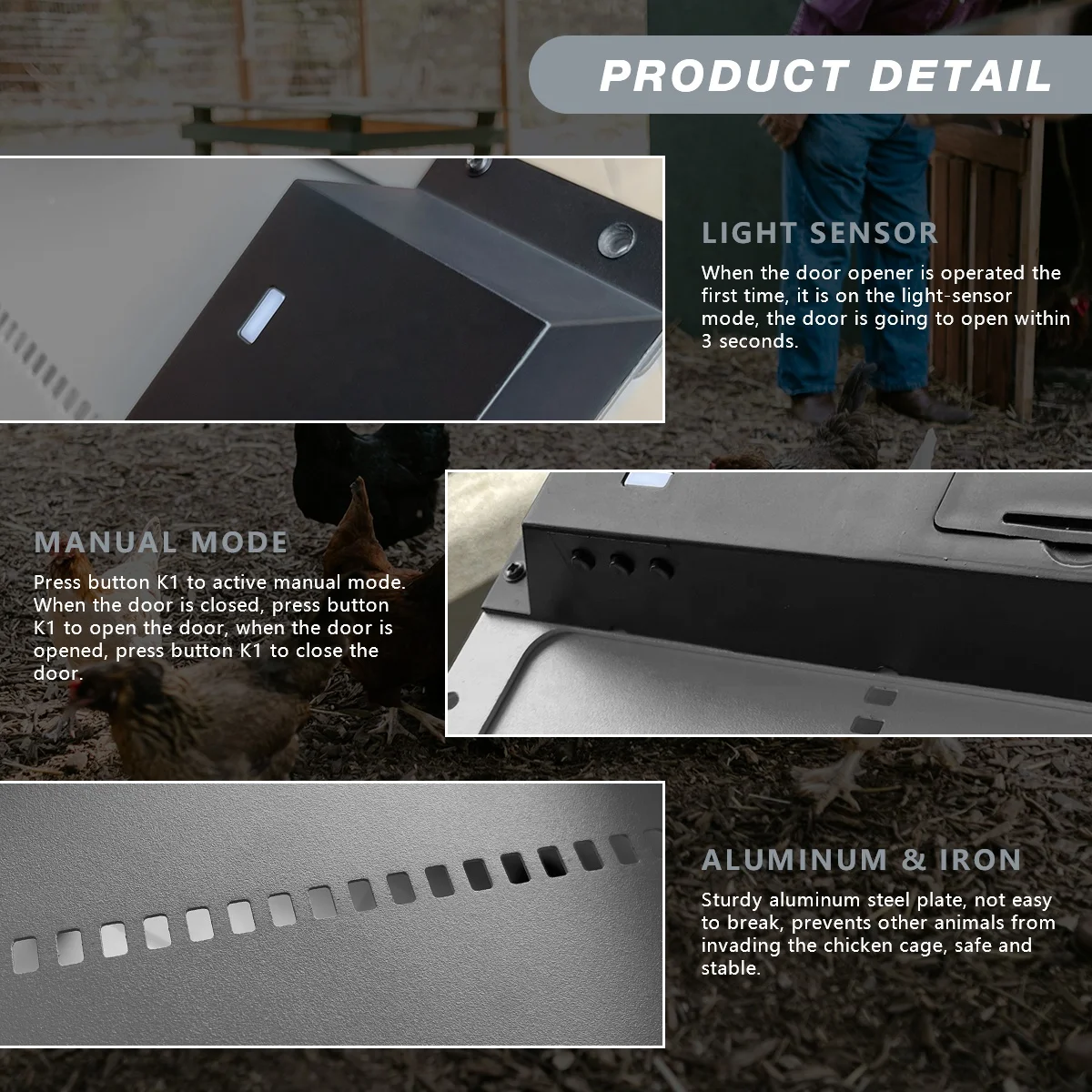 Defender Automatic Chicken Coop Door Kit Opener with Timer and Light Sensor Vertical Hen House Pop Hole Auto Chicken Door