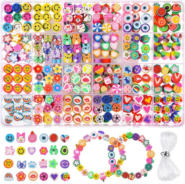 Fruit flower polymer clay beads fashion cute  beads for bracelet necklace earring making kit for kids