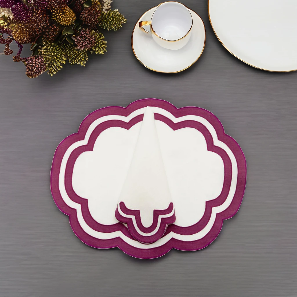 Wholesale Handwoven Cotton Flax Napkin Embroidered Scalloped Edge placemat Decorative Linen for Weddings and Dinners