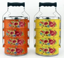 Hot sale multi layers colorful tier with flower pattern of stainless steel food carrier lunch box