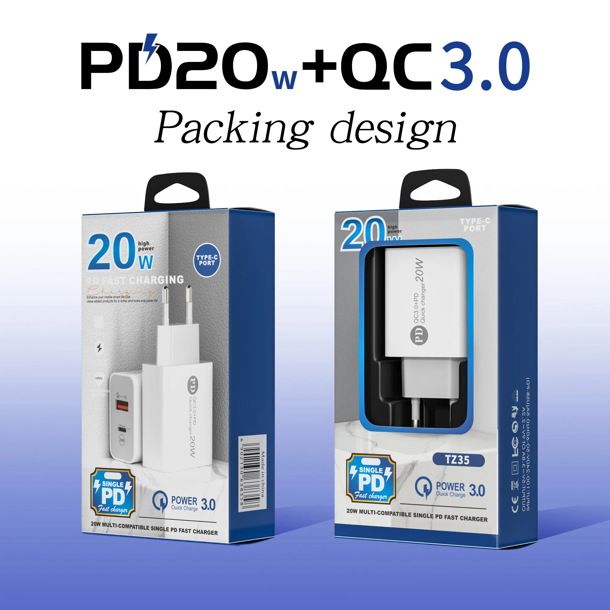 Hot Selling Dual Interface USB A+C type C pd Qc 3.0 18/20W Phone Wall Usb Charger for iphone Samsung Huawei