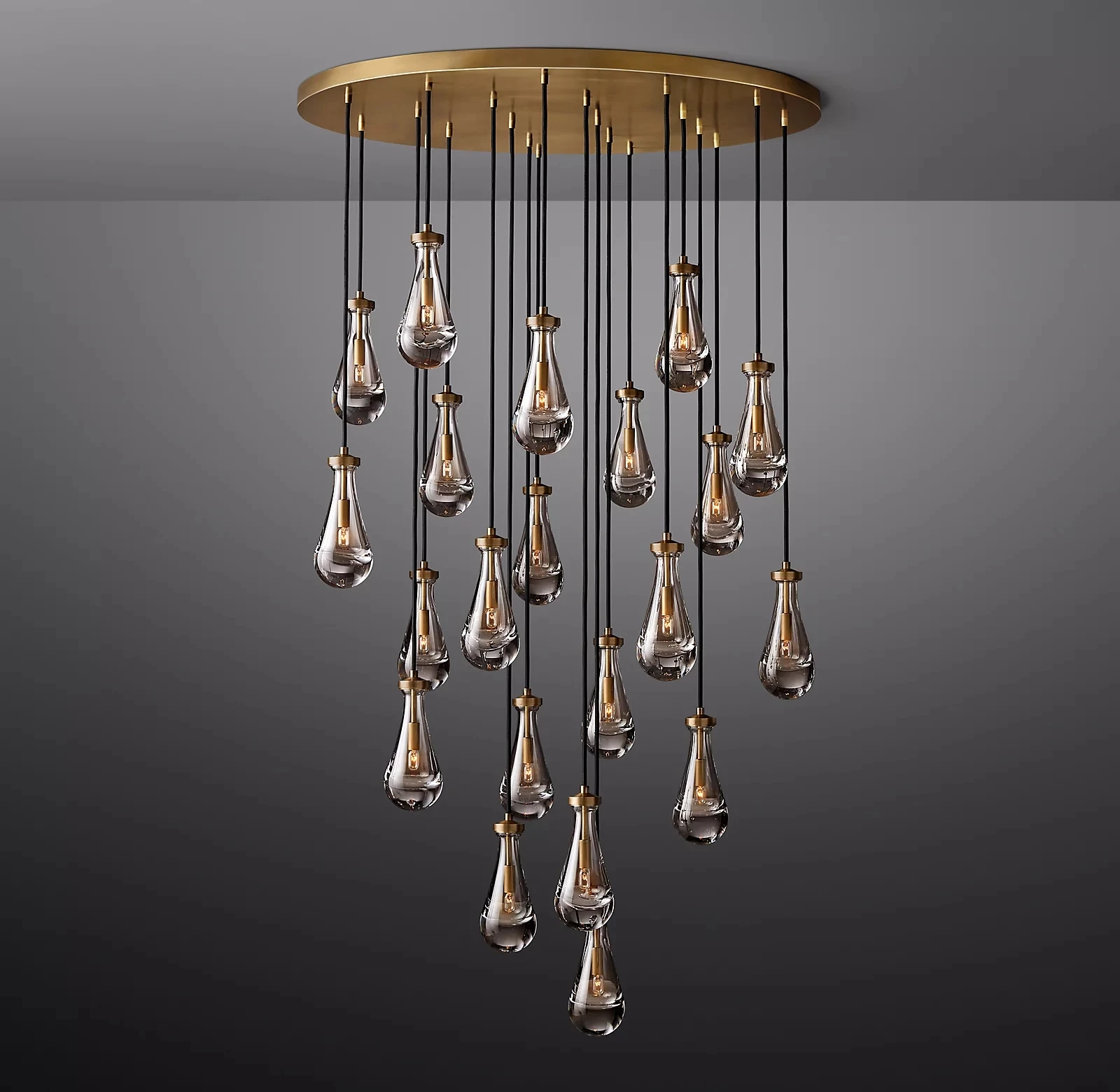 modern entrance foyer handblown K9 glass restoration brass bronze pendant lamp high ceiling luxury rain chandelier