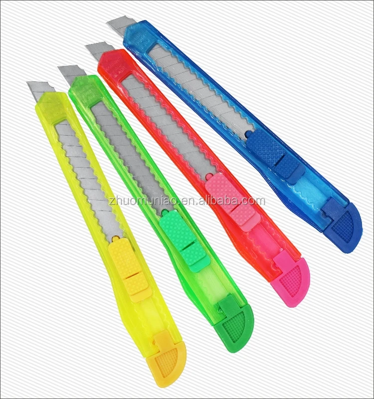 Free Sample OEM 9mm Mini Cheap Colorful Box Cutter Auto Lock Safety Stationery Transparent Plastic Utility Knife