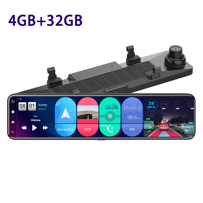 4G+32G Android 8.1 12' Car RearView Mirror Stream Media Dual Lens 1080P Camera ADAS DVR Dash Cam 4G Wifi GPS Navigator Dashcam