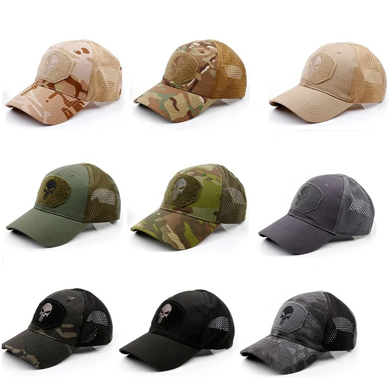 Cheap Baseball Snapback Camouflage Style Breathable Mesh Custom Skull New Men Outdoor Base 100% Cotton Mili Hat