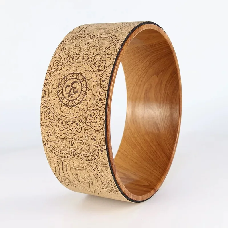 Strong Premium Back Roller and Stretcher with Thick Cushion cork wood yoga circle wheel for Dharma Yoga Backbend & Stretching