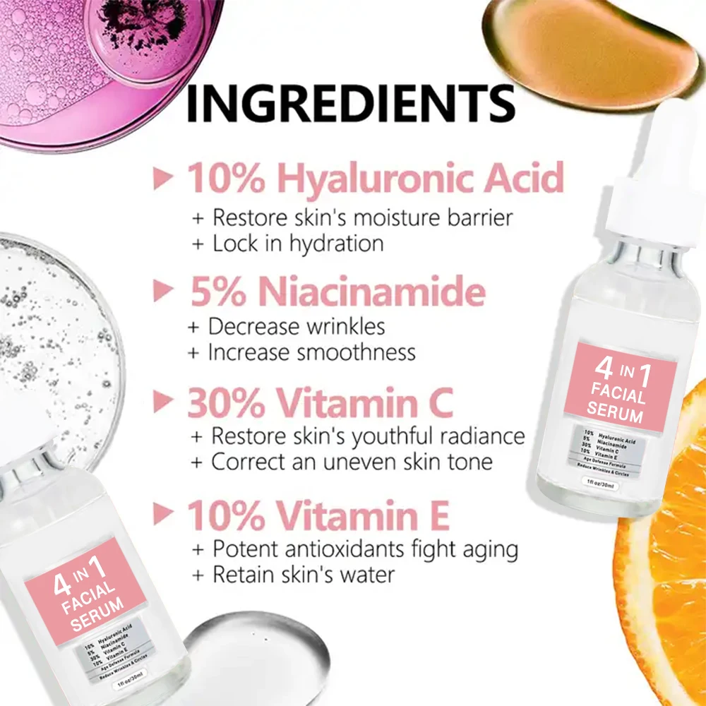 Korean Hyaluronic Acid Niacinamide Vitamin C E Skin Care Serum Facial 4 in 1 Anti Aging Serum whitening essence serum for face
