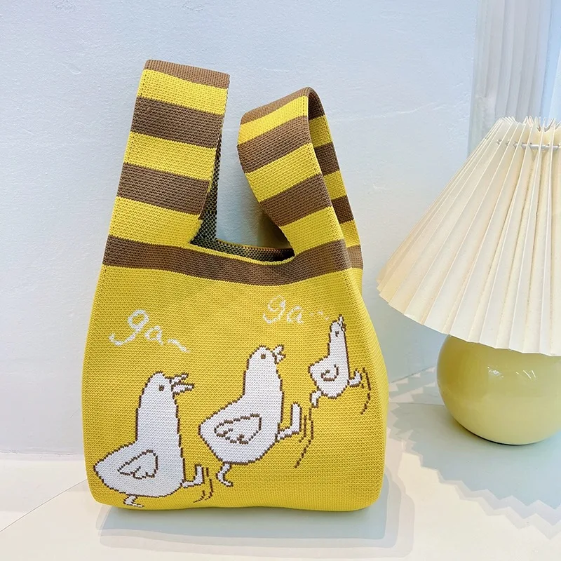 New Design Retro Colorful Knitted Handbag Crochet Purse Knitting Tote Gift Bag for Women