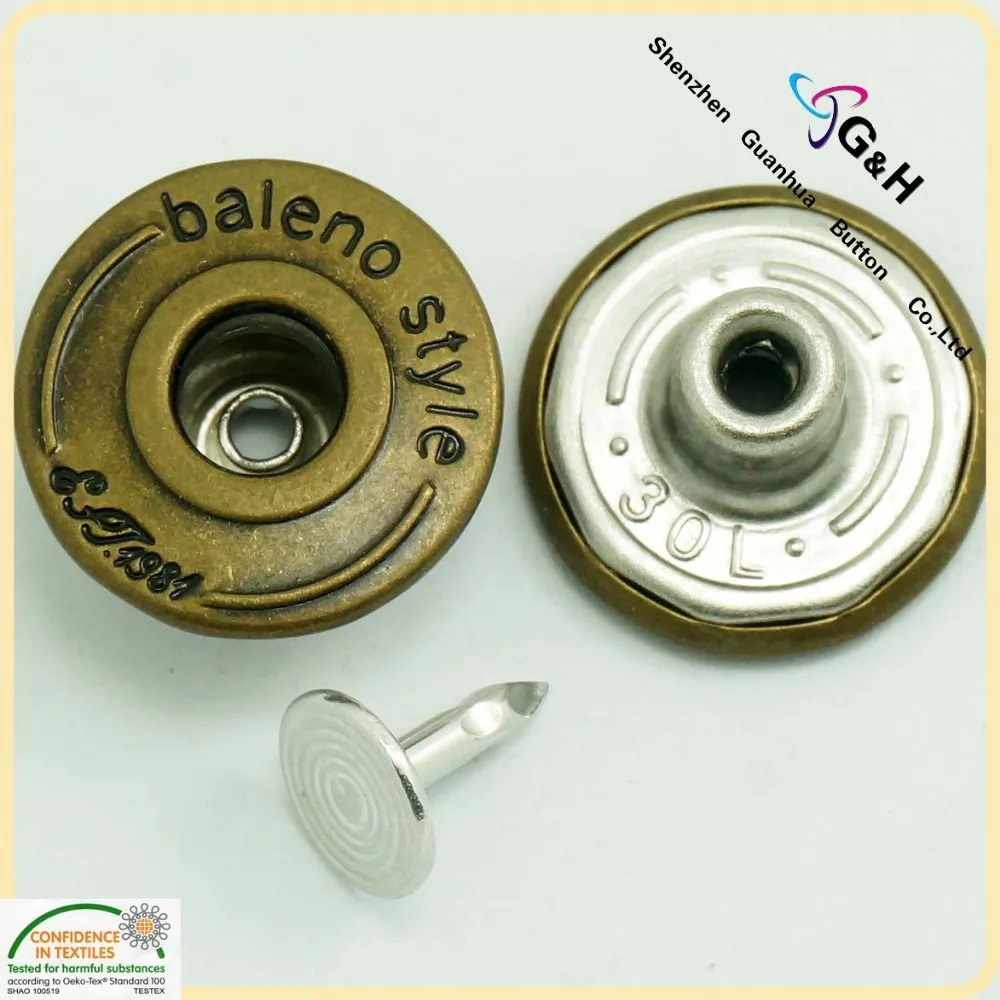 Pants accessories wholesale brass rubber core nail jeans button custom jean button jeans button denim