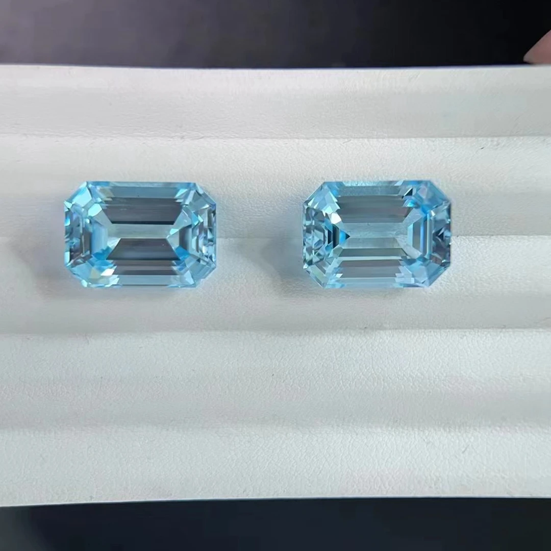 Lab Grown Santa Maria Aquamarine Emerald Cut Gemstone For Sale