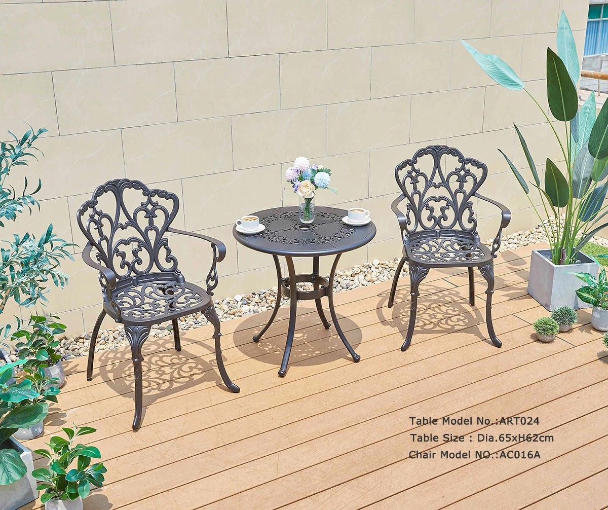 Cast aluminum garden table for patio yard balcony villa outdoor furniture round metal street coffee table with umbrella hole