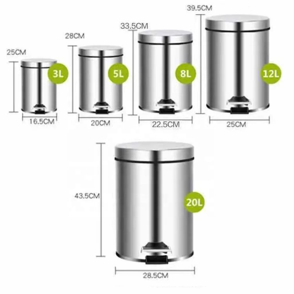 Stainless Steel Pedal Bin Waste Bin Trash Bin Dustbin With Black Inner Bucket Trash Can Morden Style