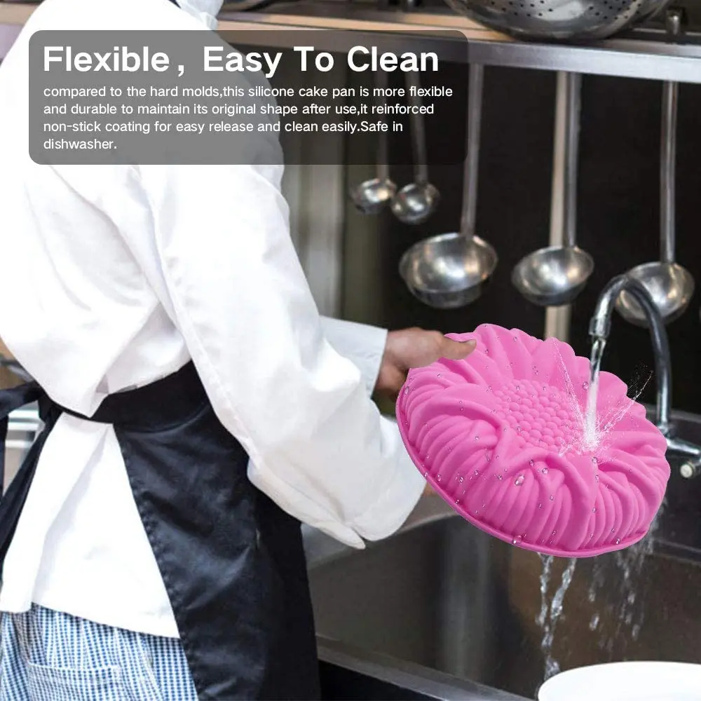 Bpa Free China Manufacture Easy Clean Reusable Round Flower Shape Silicone Mould Bread Cake Pie Pan Baking Molds