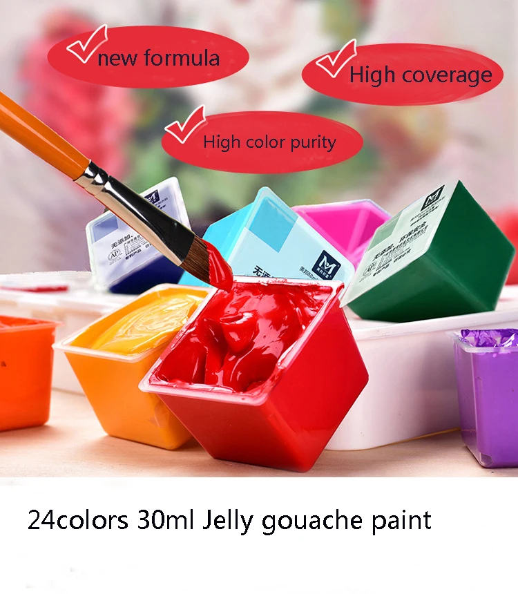 2022 Bview Art New Product Amazon Hot Selling 24 Colors Jelly Gouache Paint Kit Good Coverage Rate For Drawing
