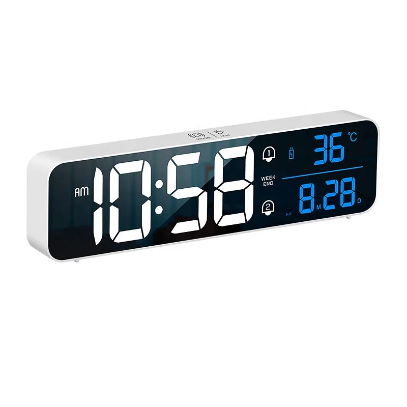 Music Led Digital Alarm Clock Temperature Date Display Desktop Mirror Home Table Clock