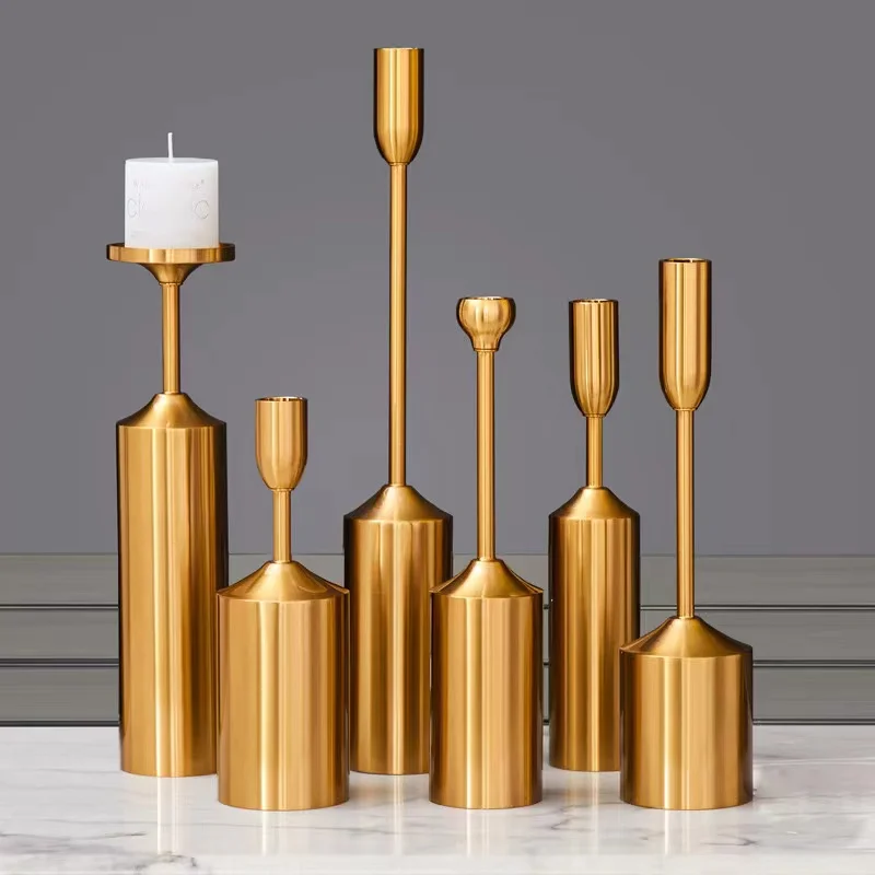 Modern Luxury Iron Metal Candle Holders Wedding  Gold Pillar Candle Holder Set Home Party Candles Decorative Candlestick