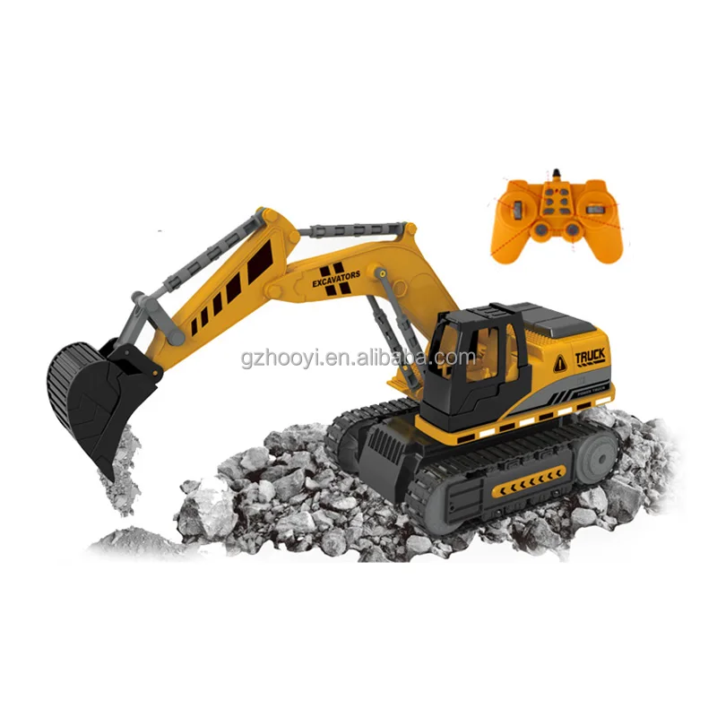 2.4G 12CH Remote Control Digger Truck Plastic Toy Truck Model Yellow Engineering Truck