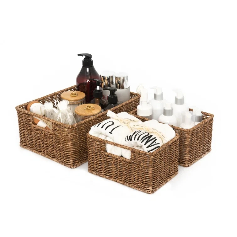 YULIN JIAFU 3-piece wicker basket set covered with waterproof material PP rattan  storage basket