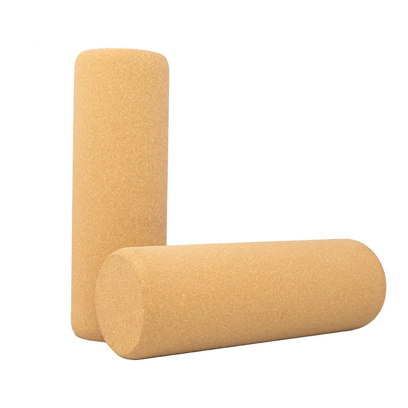 High density exercise natural cork yoga column massage roller relieves stretching yoga wheel 40cm