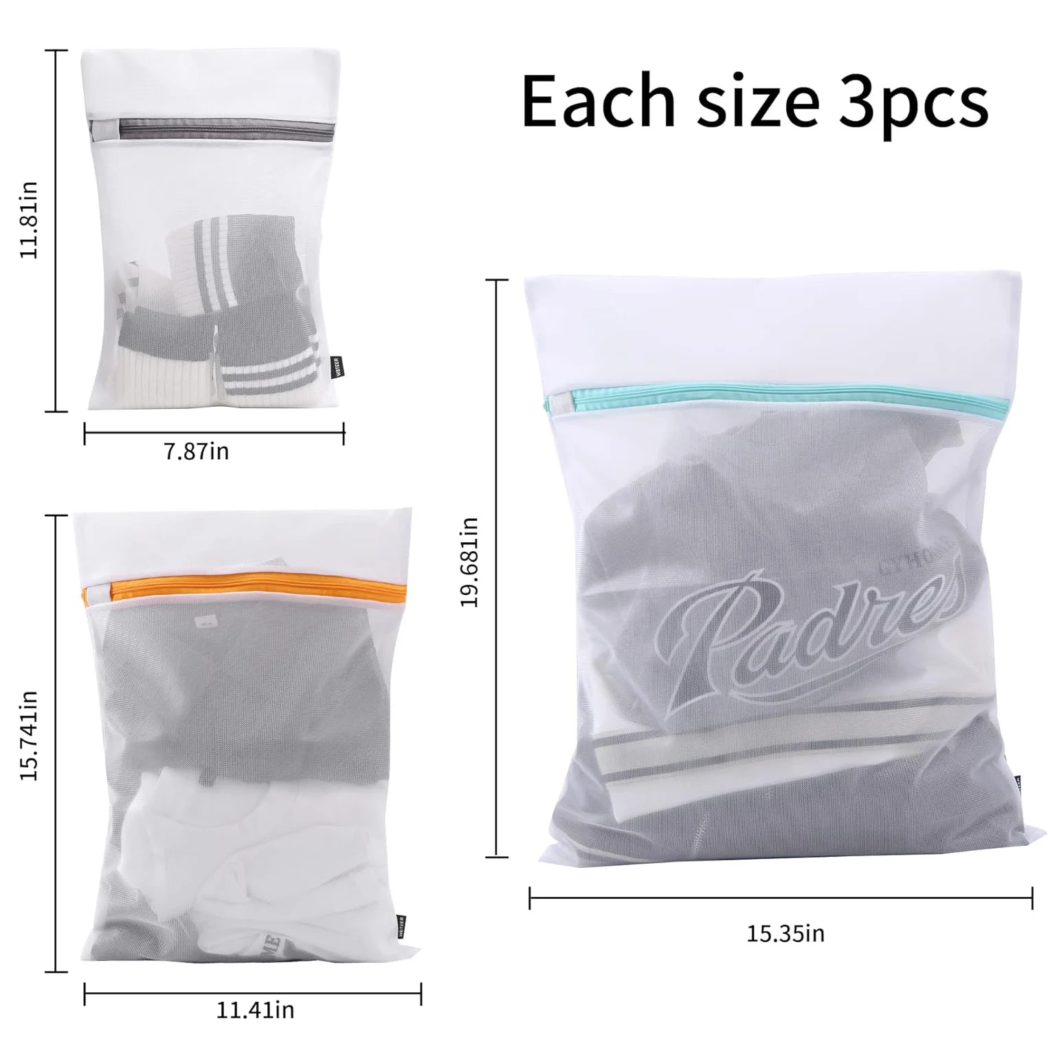 9 Piece 3 Sizes Mesh Laundry Bag with Zipper Lingerie Bags for Washing Underwear Reusable Washing Bag Sets