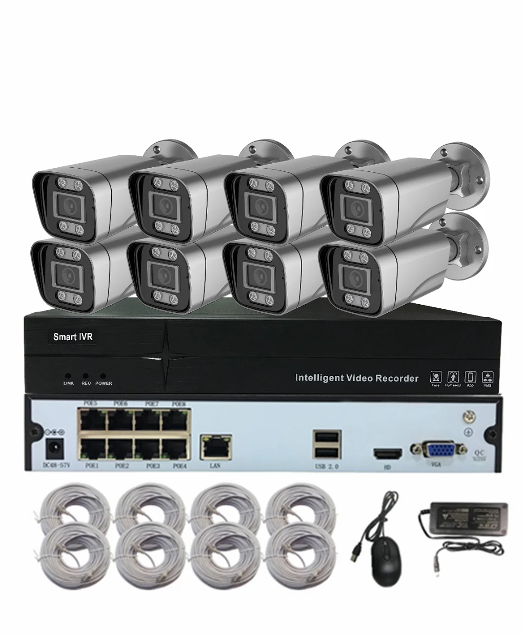 3mp Two-Way Audio H.265 8ch ip camera POE CCTV Nvr Camera System outdoor poe nvr kit