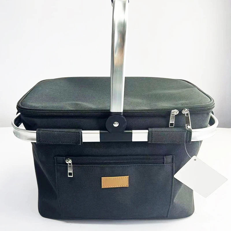 Custom Large Capacity Foldable Picnic Cooler Bag Outdoor Portable Aluminum Rod Storage Basket Bulk Picnic Basket With Lid