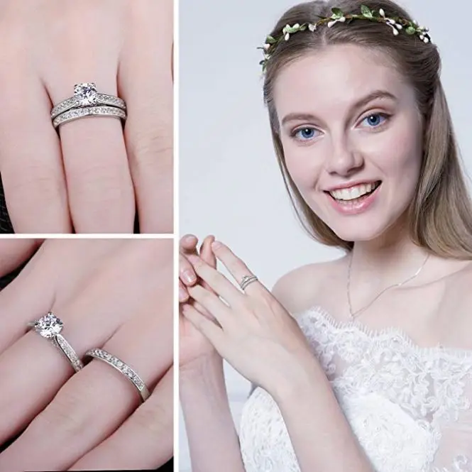  Fashion Jewelry Cubic Zircon Wedding Band Stackable 925 Sterling Silver Ring For