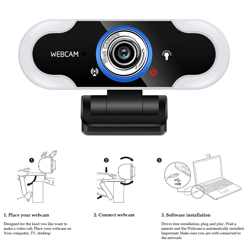 Newest HD Web Camera, Touch Control Brightness Adjustment Auto Focus USB Camera With Microphone For PC Laptop 2K Webcam