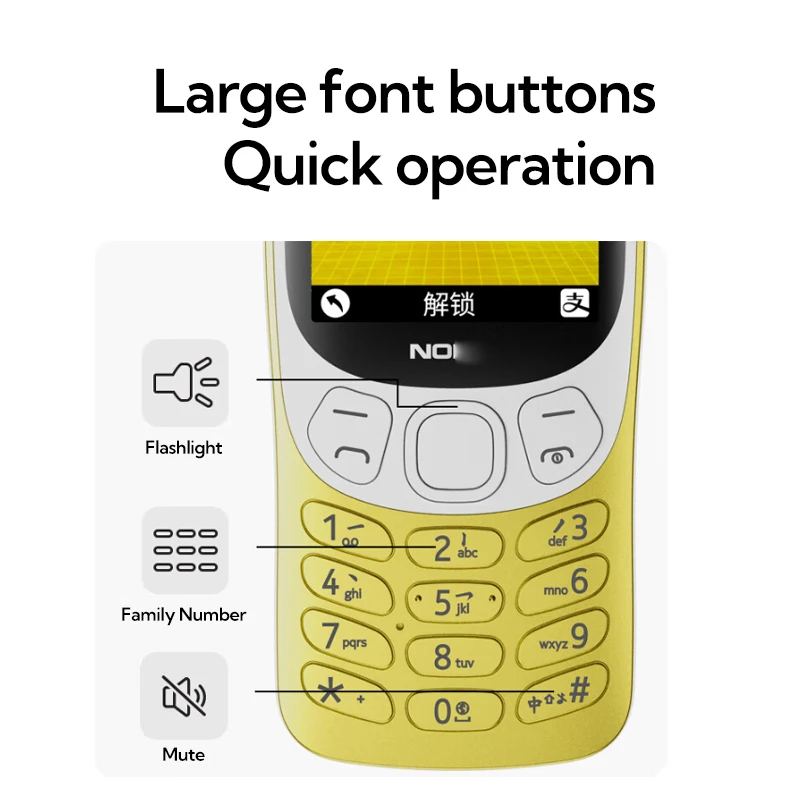 Original Noki-a 3210 4G Feature Phone 2.4 Inch 2MP Camera FM Radio 1450mAh Bettery Dual SIM Push-button Mobile Phone Type-C Port