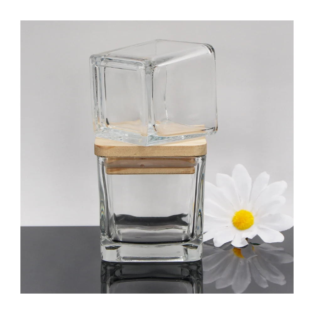 16 Oz Glass Vessel Custom Jars Luxury Black Frosted Square Candle Jar With Lids For Candles Making