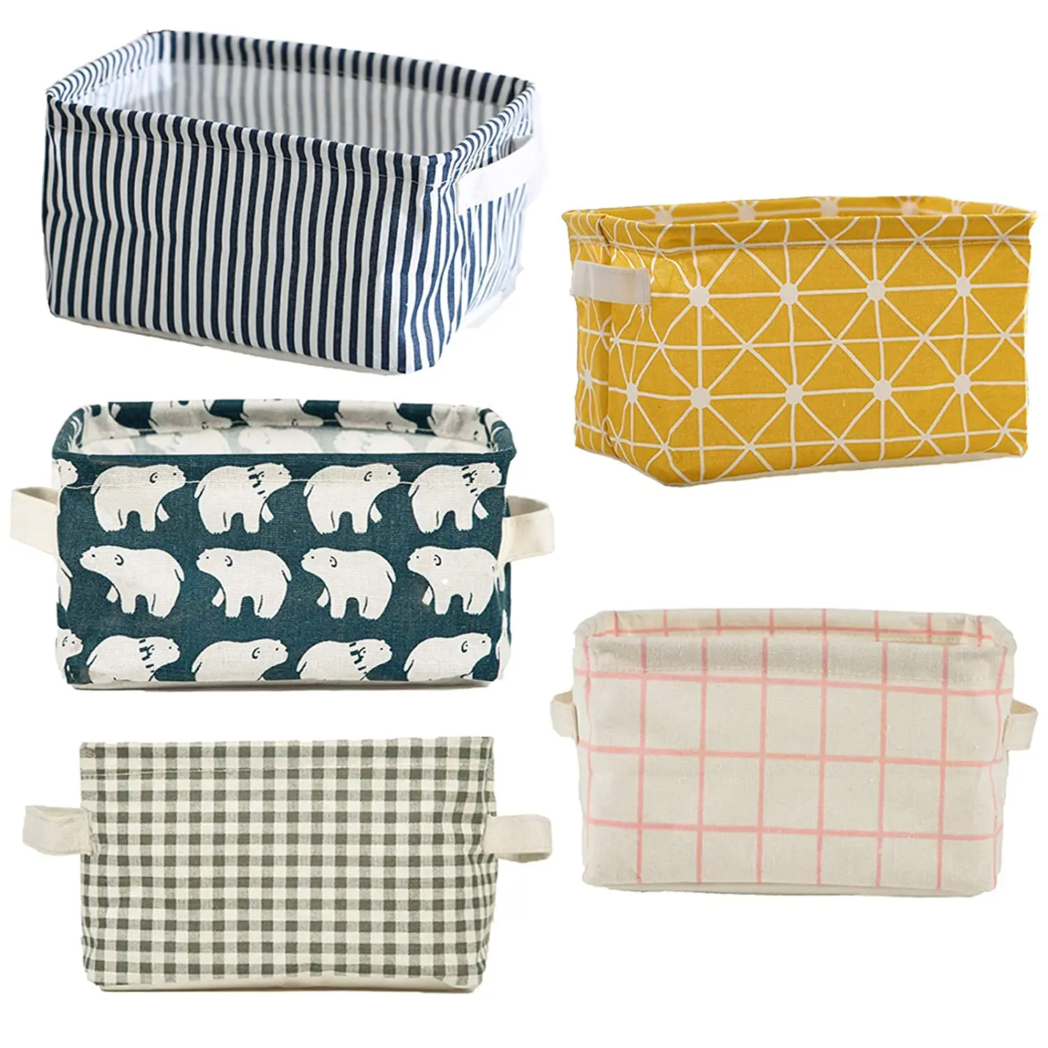 Handle Cotton Linen Blend Storage Bins for Makeup Book Baby Toy Foldable Container Organizer Fabric Storage Receive Baskets