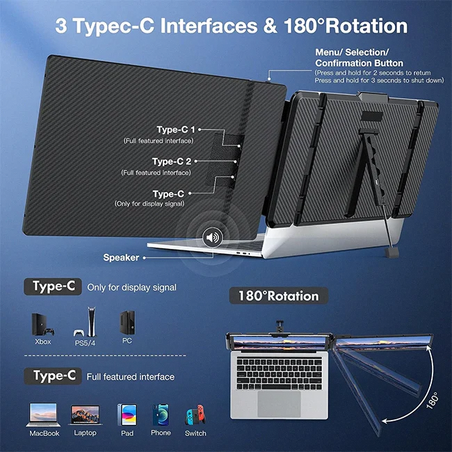 LCD Type C Mini Multi multiple Portatil Screen Extender Extension For Laptop With Stand Mobile Display Portable Monitor