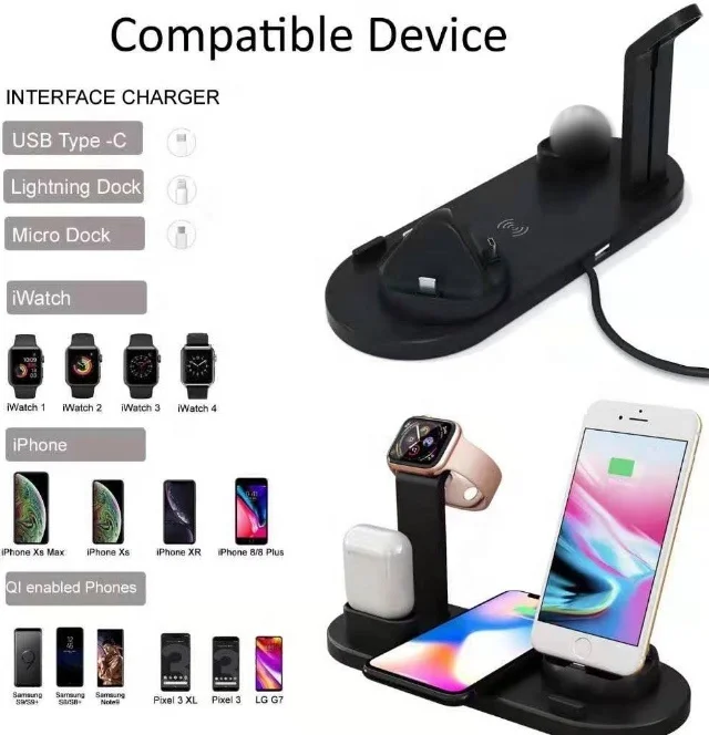  Универсальная зарядная станция Qi 10/15 Вт для Apple iphone samsung /Watch/гарнитура мульти 4 в 1 беспроводная