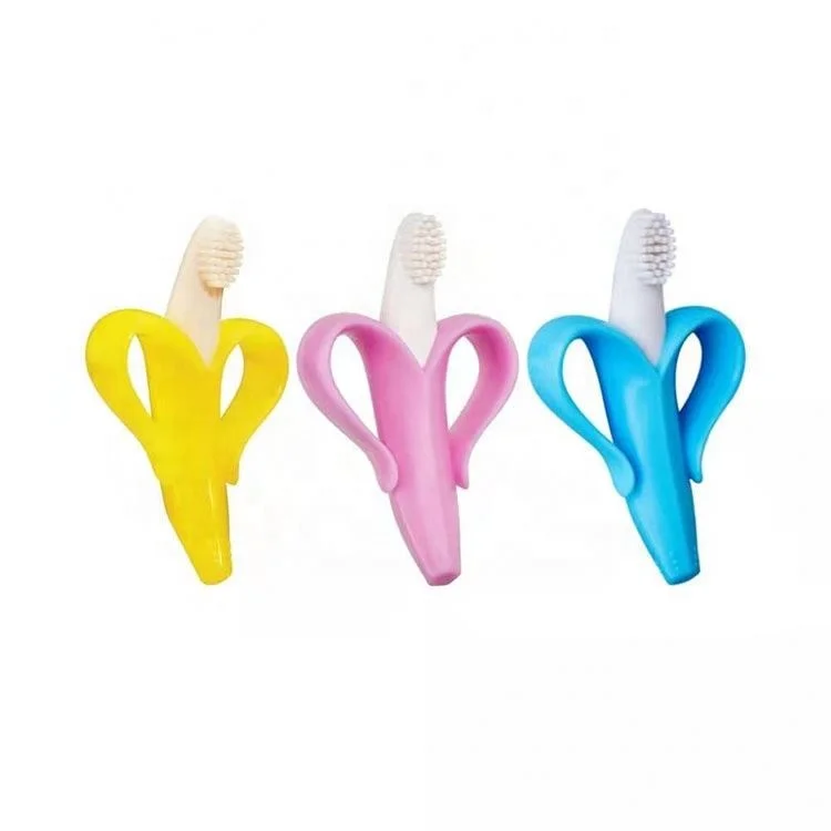 Wholesale Fruit Banana BPA Free Food Grade Silicone Baby Toothbrush Teether for Kids Teething Toy
