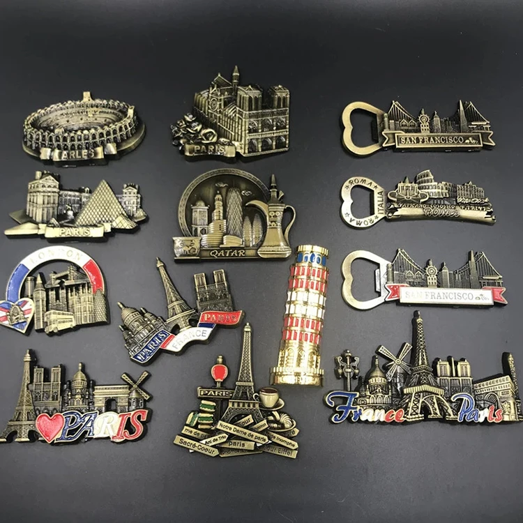 Factory Made Metal Landmark Design Tourist Souvenirs Bronze Color Paris Ref Magnet